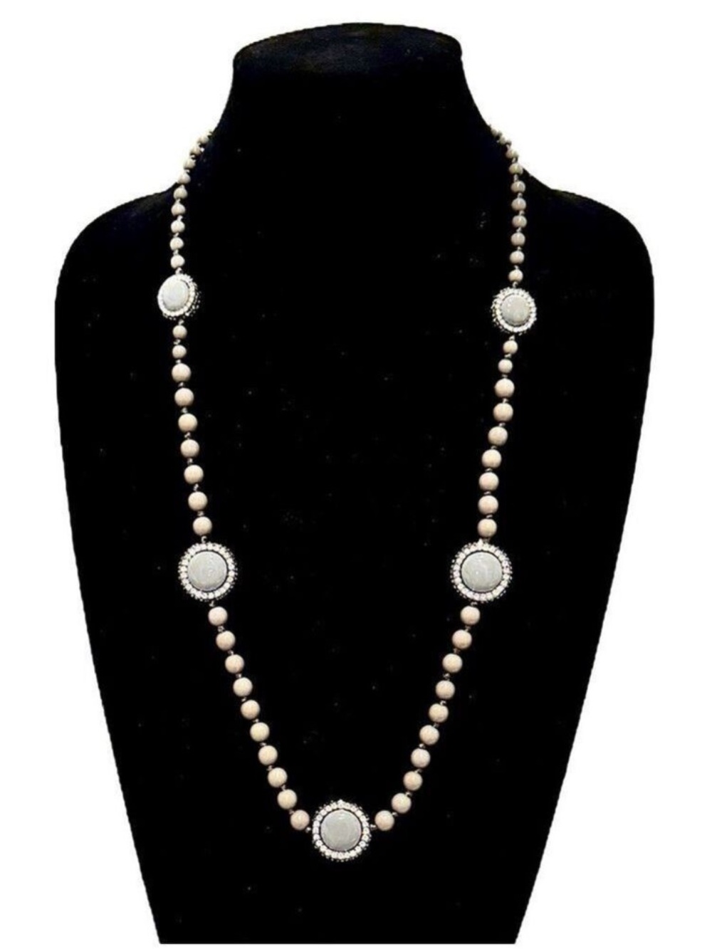 TALBOTS | Grey Beaded Crystal Station Necklace | NEW